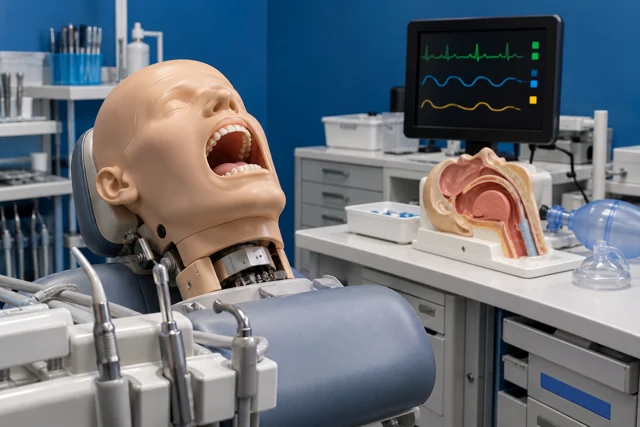 Undervisningsdukke og anatomisk træningsmodel i et simulationsrum